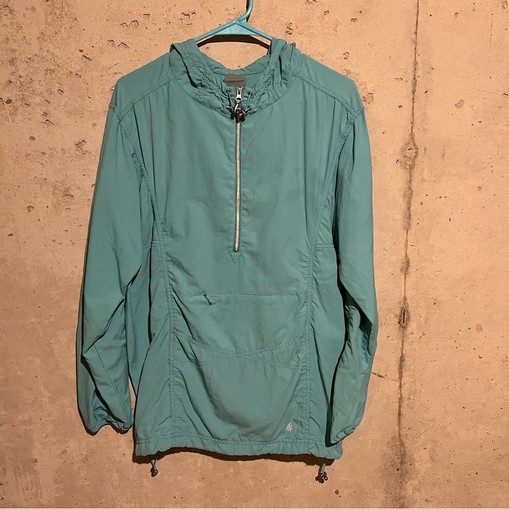 Athleta Size Medium Hooded Windbreaker Blue Jacket Pullover Zip Pocket